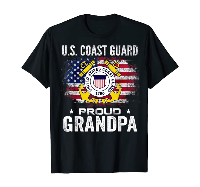 U.S Coast Guard Proud Grandpa With American Flag Gift T-Shirt
