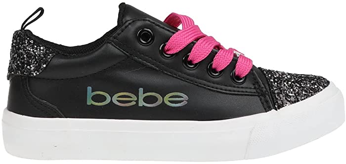 bebe Girls' Big Kid Chunky Glitter Sneakers with Lace-Up and Logo, Slip-On Sparkly Fashion Shoes