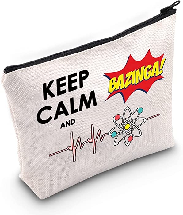 LEVLO Big Bang TV Show Cosmetic Make Up Bag Bag Leonard and Sheldon Fans Inspired Gift Keep Calm and Bazinga Makeup Zipper Pouch Bag For Women Girls (Calm and Bazinga)