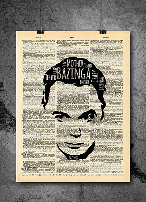 Big Bang Theory Sheldon Quote Vintage Art - Bazinga - Authentic Upcycled Dictionary Art Print - Home or Office Decor - No Frame