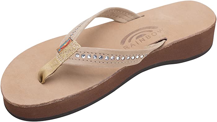 Rainbow Sandals Women's Four Layer Leather Wedge - 3/4" Strap w/Swarovski® Crystals