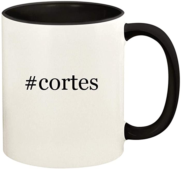 #cortes - 11oz Hashtag Ceramic Colored Handle and Inside Coffee Mug Cup, Black