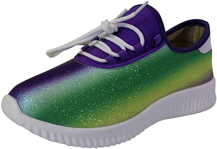 Womens Walking Running Shoes Athletic Sneakers Flat Sequined Rainbow Color Casual Single Shoes Sneakers