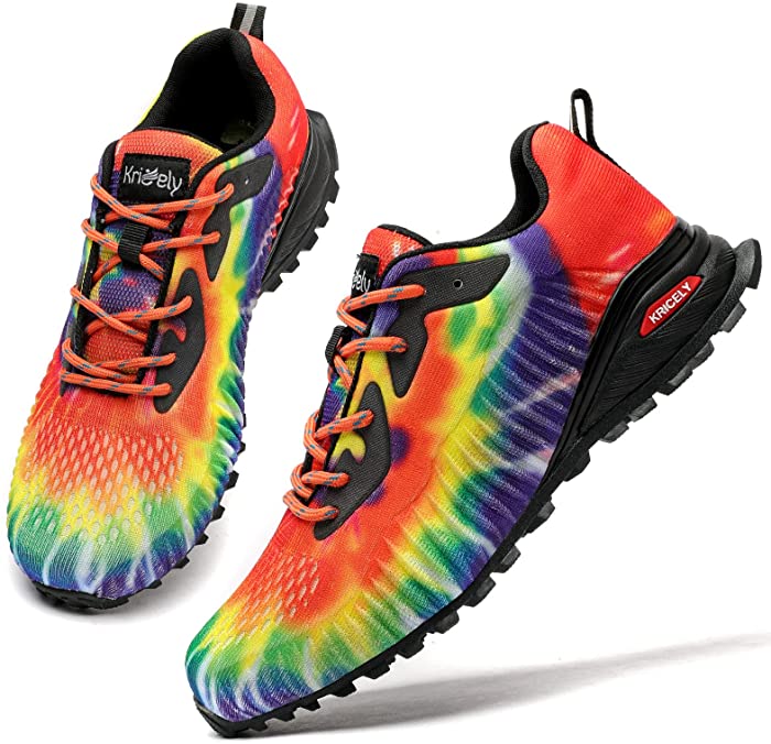 Kricely Men's Trail Running Shoes Fashion Hiking Sneakers for Men Rainbow Colors Tennis Cross Training Shoe Mens Casual Outdoor Walking Footwear Size 9