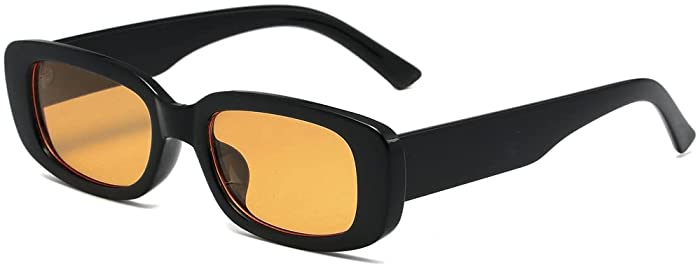 LASPOR Vintage Rectangle Sunglasses for Women Men Fashion Retro Small Square Frame Glasses UV 400 Protection Driving Black