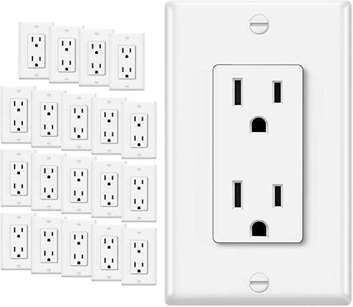 20 Pack - ELECTECK 15 Amp Decorator Outlet with Wall Plate, Non-Tamper Resistant and Residential Receptacle, UL Listed, White