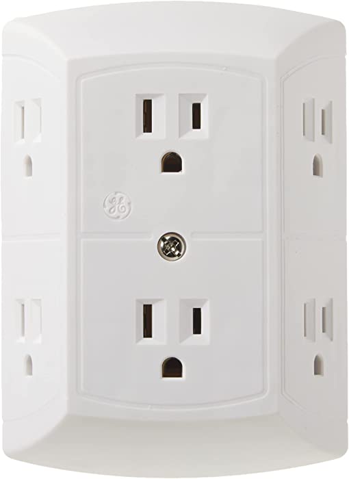 GE 6-Outlet Extender, Grounded Wall Tap, Adapter Spaced Outlets, 3-Prong, Quick and Easy Install, UL Listed, White, 50759