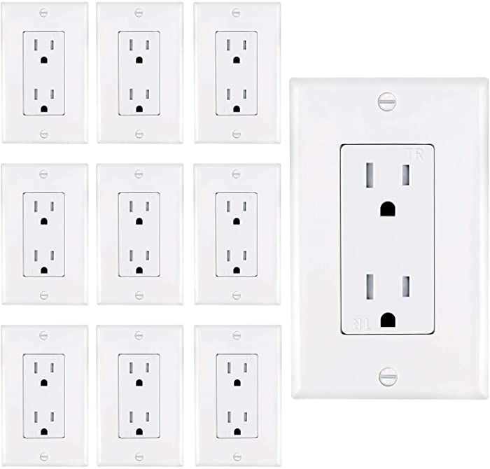 AbboTech 15A Tamper Resistant Duplex Receptacle Standard Wall Outlet Decorative Electrical Outlet, Child Proof Safety,Wall Plates Included, White, UL listed.
