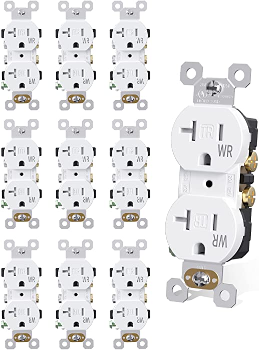 AIDA Duplex Receptacle Outlet, 20Amp 125V Wall Outlet, Residential, 3-Wire, Self-Grounding, UL Listed, Push & Side Wire, White (10 Pack)