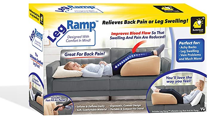 BulbHead Ramp Must-Have Elevating Rest Relieves Leg, Hip and Knee Pain, Improves Circulation, Reduces Swelling-Inflatable Bed Wedge Pillow, Beige