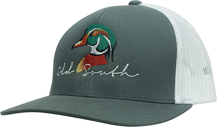 Old South Apparel - Wood Duck - Trucker Hat (Graphite/White) Low Profile Snapback for The Outdoorsman Waterfowl Duck Hunter