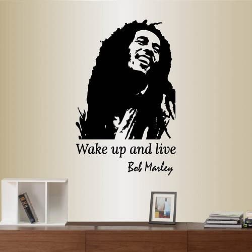 Wall Vinyl Decal Home Decor Art Sticker Wake Up and Live Quote Bob Marley Reggae Singer Celebrity Musician Bedroon Living Room Removable Stylish Mural Unique Design 2268