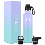 IRON °FLASK Sports Water Bottle - 24 Oz, 3 Lids (Spout Lid), Leak Proof, Vacuum Insulated Stainless Steel, Hot Cold, Double Walled, Thermo Mug, Standard Metal Canteen