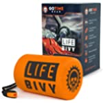 Go Time Gear Life Bivy Emergency Sleeping Bag Thermal Bivvy - Use as Emergency Bivy Sack, Survival Sleeping Bag, Mylar Emergency Blanket - Includes Stuff Sack with Survival Whistle + Paracord String…